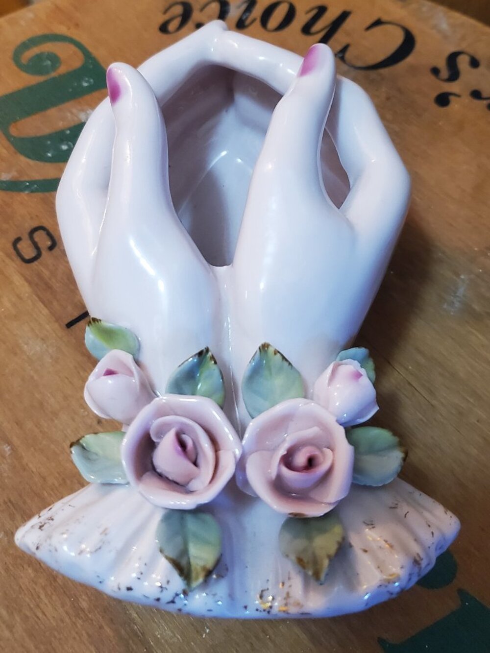 Vintage Mid-Century Porcelain Hand Jewelry Tray Vanity Dish w/ Roses - Picture 11 of 14